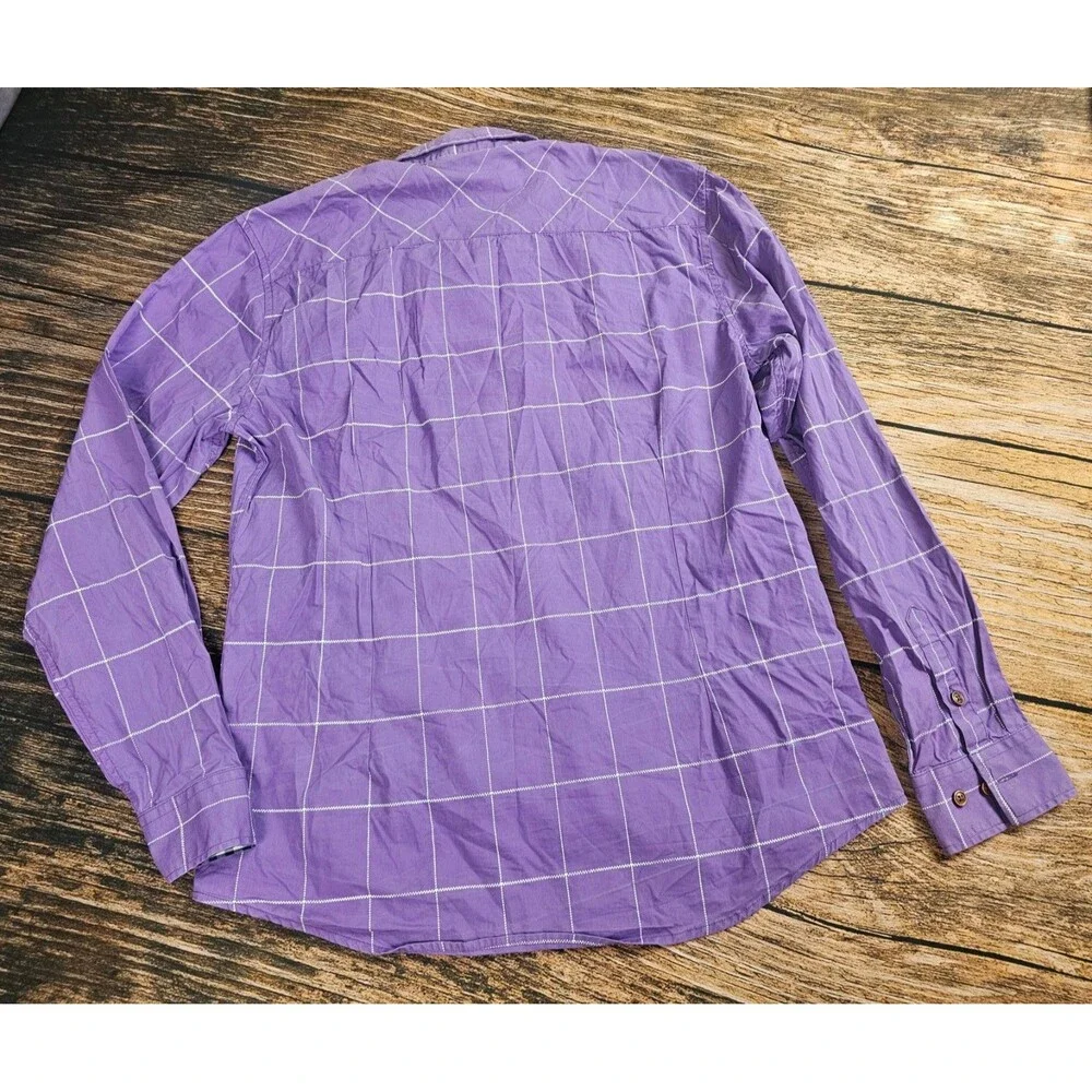 Coofandy Men's L Purple Plaid Button Up Long Sleeve Shirt Cotton Blend READ